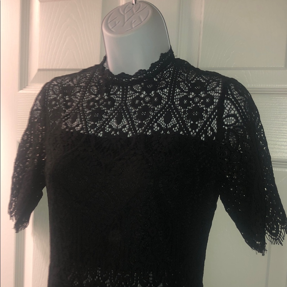 Black Lace Midi Dress with High Neck - Picture 3 of 7